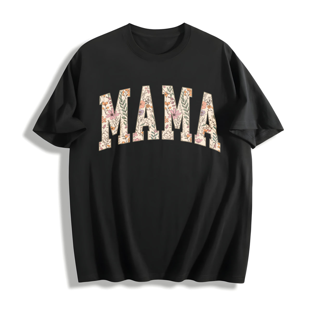 Floral Mama Mothers Day Cotton T-Shirt in Black