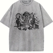 Retro UFO Desert 90s Vintage Washed T-Shirt in Gray