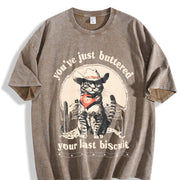 Cowboy Cat Retro Western Cat vintage washed oversized T-shirt in Brown
