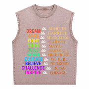Dream Like Martin Lead Like Harriet the Black History Vintage Washed Tank Top in Brown