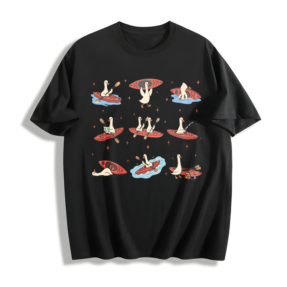 Silly Goose Kayaking Cotton T-Shirt in Black