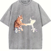 Smoking Cats Fist Bump Cat Vintage Washed T-Shirt in Gray