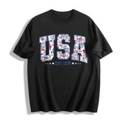 Floral USA Est 1776 Cotton T-Shirt in Black