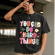 You Can Do Hard Things Teacher Vintage Washed T-Shirt in Black