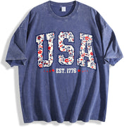 Floral USA American Girl USA Est 1776 vintage washed oversized T-shirt in Blue