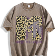 MTV Classic Leopard Bold Logo Vintage Washed T-Shirt in Brown