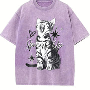 Speak Up Cat Vintage Washed T-Shirt in Purple