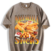 Mozzarella Sticks Retro Food Lover Gag Vintage Washed T-Shirt in Brown