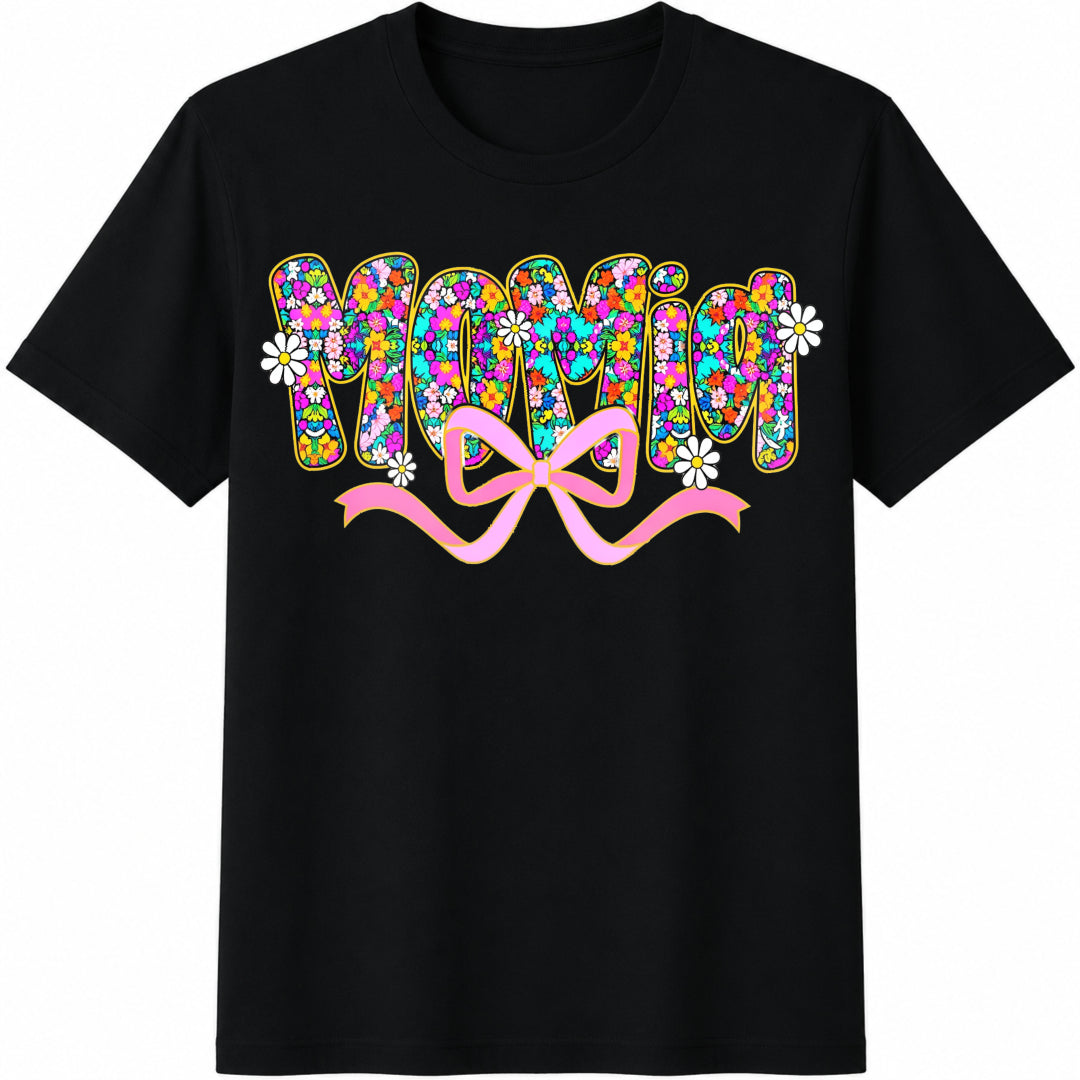 Floral Mamia Mama Cotton T-Shirt in Black