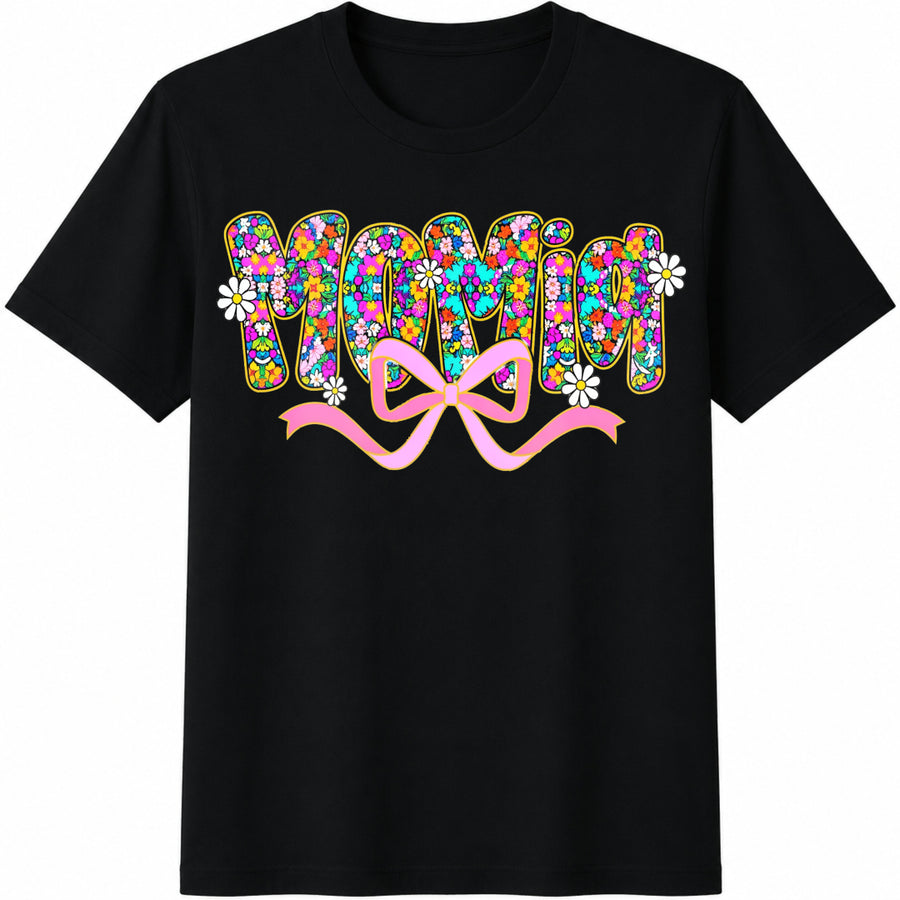 Floral Mamia Mama Cotton T-Shirt in Black