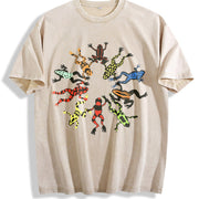 Dancing Frog Feast Vintage Washed T-Shirt in Beige