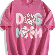 Dog Mom Paw Print Bow Vintage Washed T-Shirt in Red