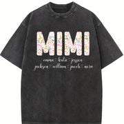 Personalized MIMI with Grandkids Names Vintage Washed T-Shirt in Black