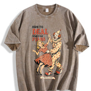 Retro Clown Horror Vintage Washed T-Shirt in Brown