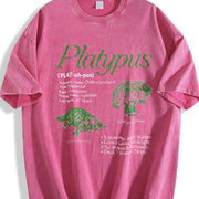 Platypus 90s Retro Animal Infographic Facts Vintage Washed T-Shirt in Red