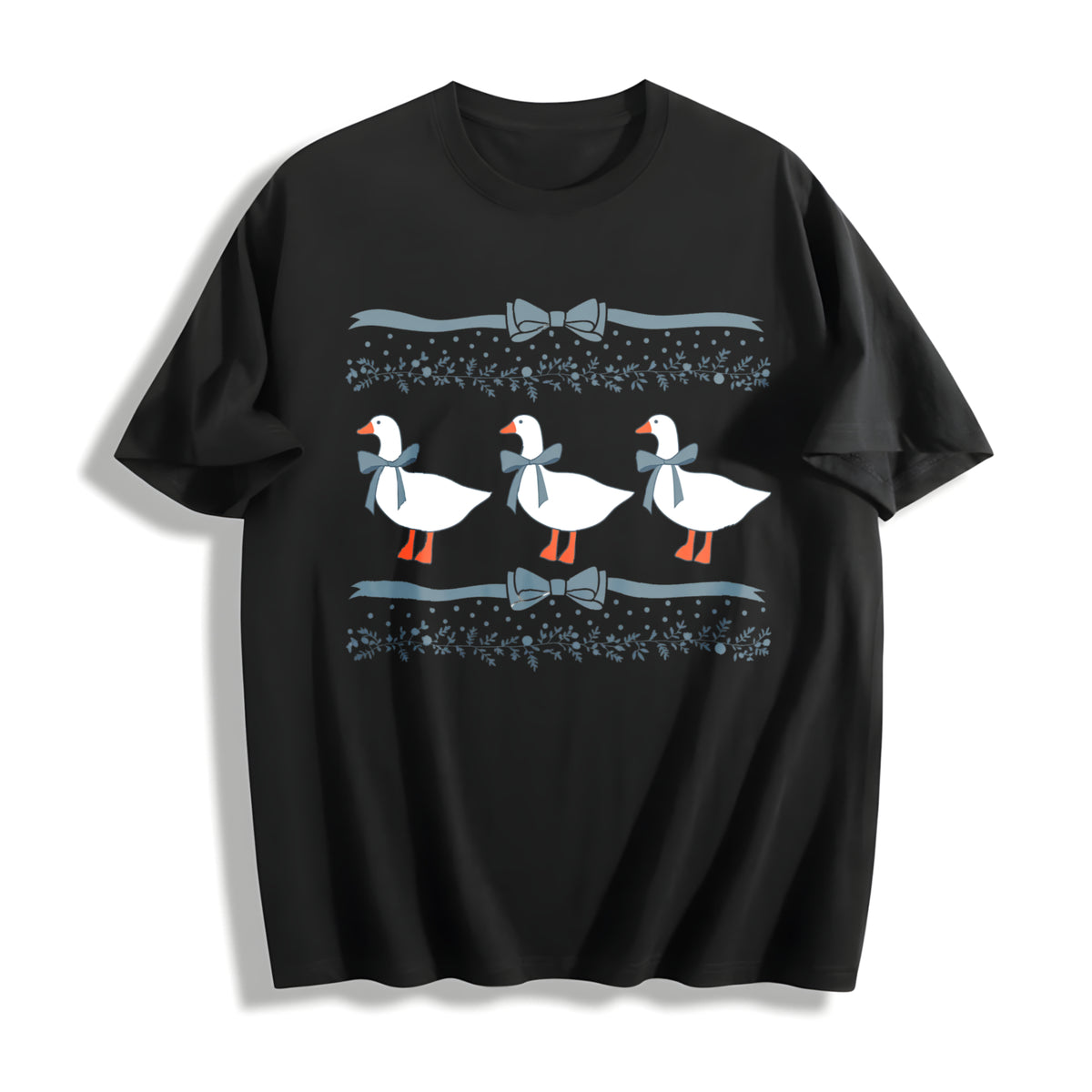 1980s Blue Ribbon Goose with Hearts Ugly Cotton T-Shirt in Black