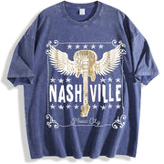 Nashville Music City Winged Guitar vintage washed oversized T-shirt in Blue