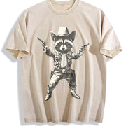 Cowboy Raccoon Retro Raccoon Vintage Washed T-Shirt in Beige