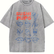 Sushi Pups Dachshund Vintage Washed T-Shirt in Gray