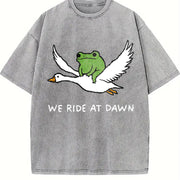 We Ride at Dawn Frog and Goose Chaotic Animal vintage washed oversized T-shirt in Gray