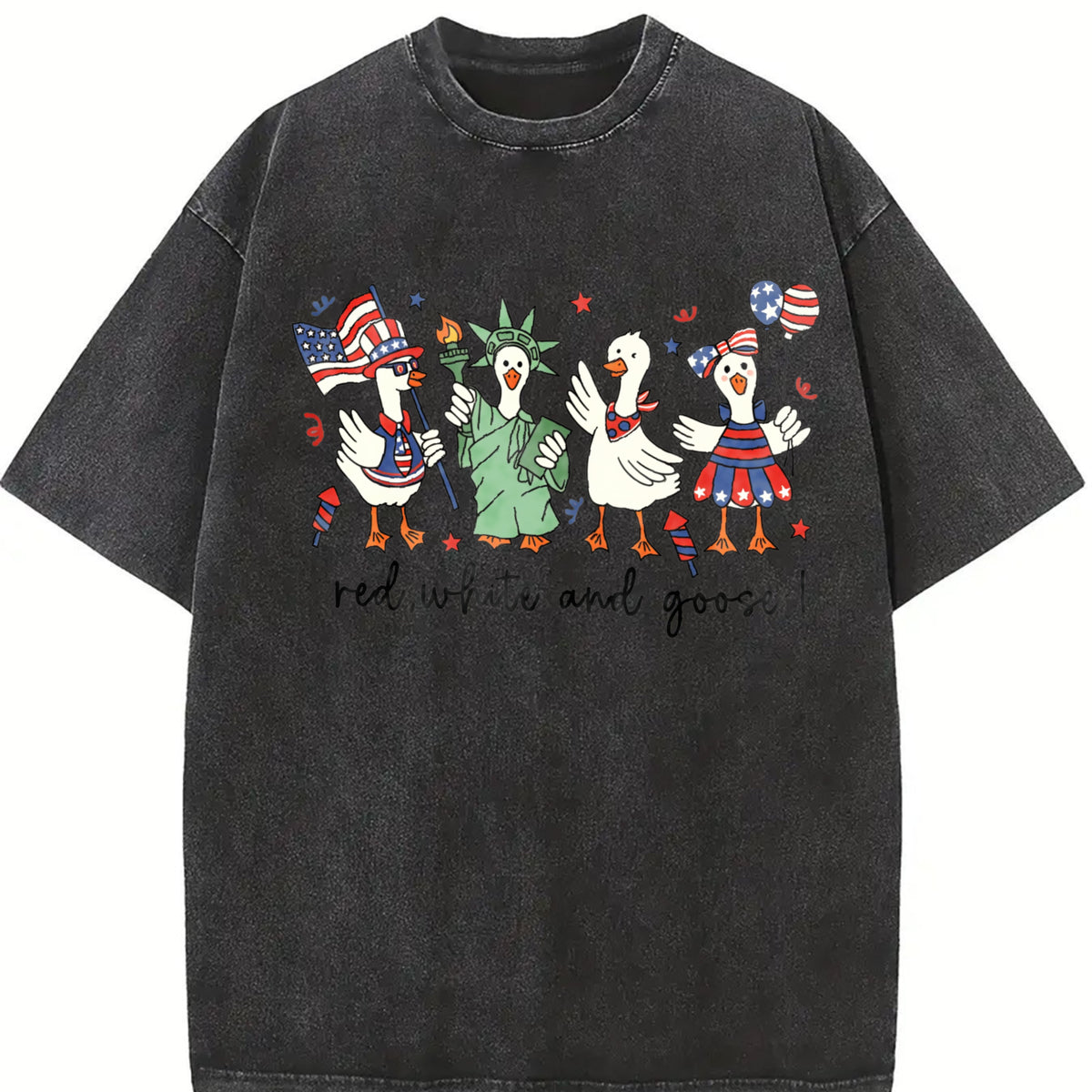 Patriotic Goose 4th Goose Vintage Washed T-Shirt in Black