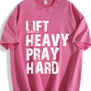 Lift Heavy Pray Hard Christian Gym vintage washed oversized T-shirt in Red