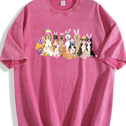 Easter Bunny Ear Dog & Egg Carrot Vintage Washed T-Shirt in Red