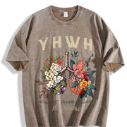 Short-Sleeve - YHWH Floral Butterfly & Every Breath vintage washed oversized T-shirt in Brown