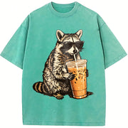 Raccoon Iced Coffee Animal vintage washed oversized T-shirt in Blue