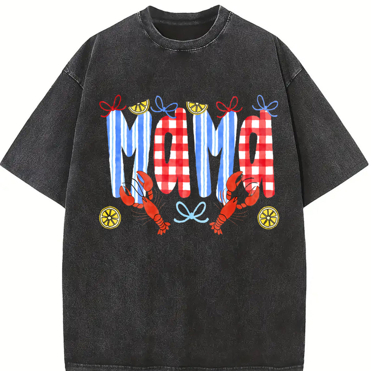 Mama Crawfish Season Vintage Washed T-Shirt in Black