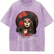 La Catrina Dress Stylish Day of the Dead Costume La vintage washed oversized T-shirt in Purple