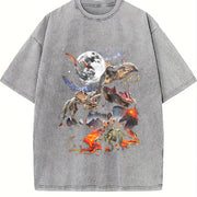 Dinosaur Retro T Rex Triceratops Stegosaurus Jurassic Vintage Washed T-Shirt in Gray