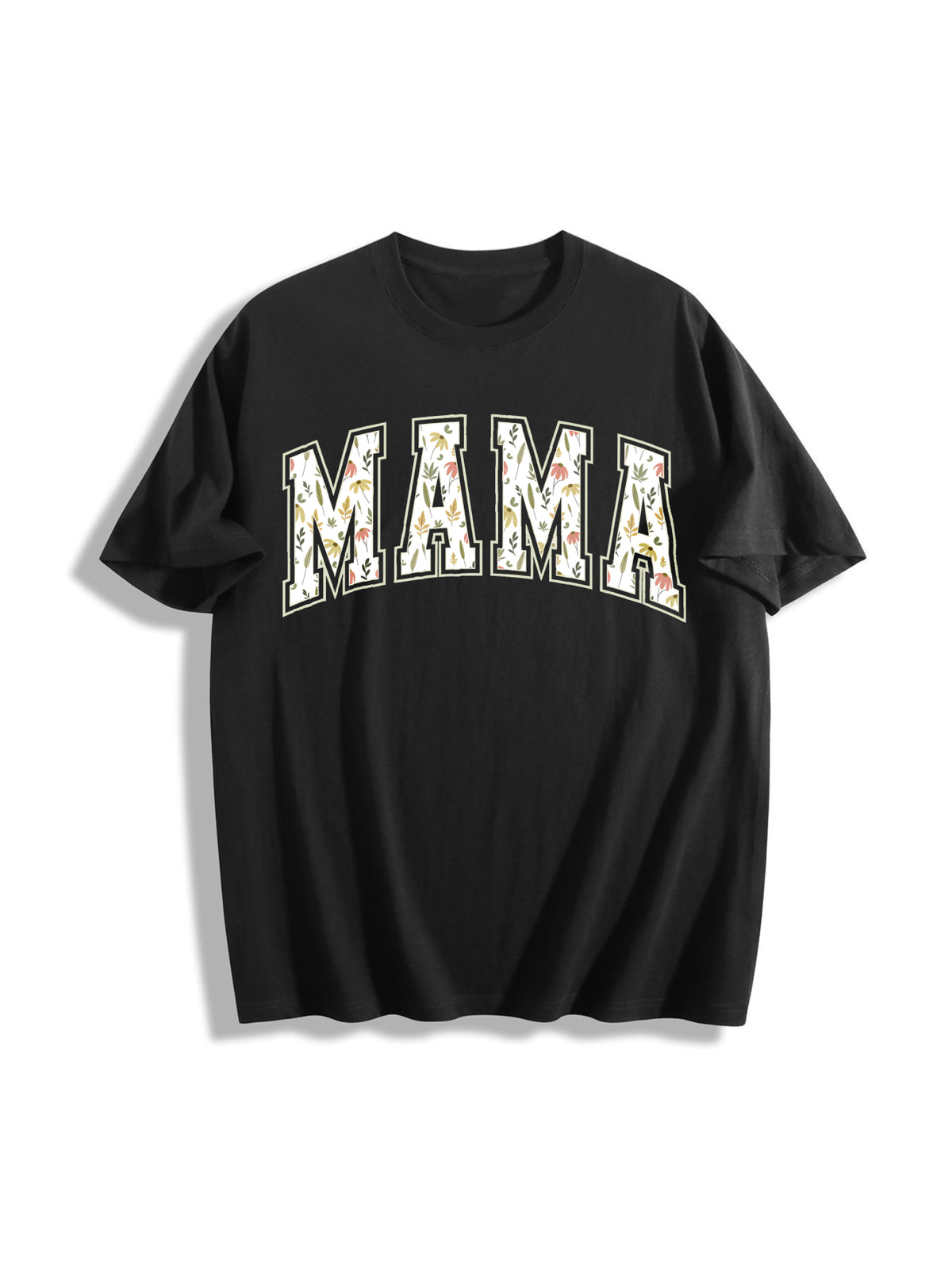 Floral Mama Strong Woman Cotton T-Shirt in Black