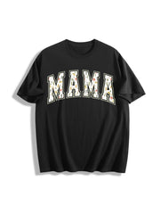 Floral Mama Strong Woman Cotton T-Shirt in Black