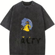Sality Girl Trendy in Black Breathable for Daily Wear vintage washed oversized T-shirt in Black