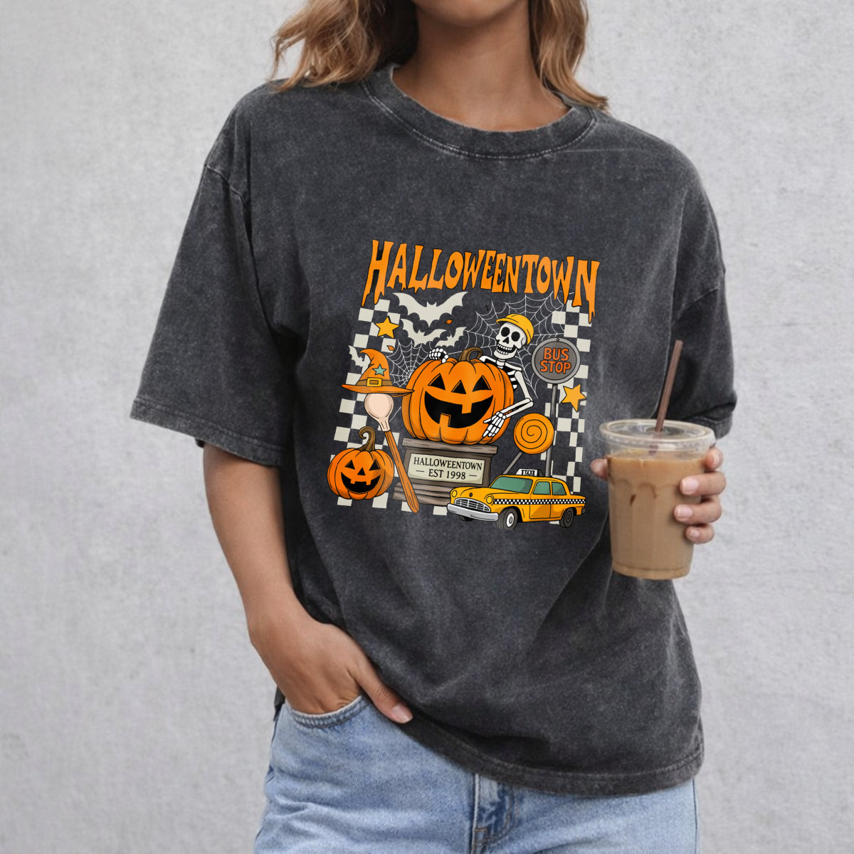 Halloweentown Est 1998 vintage washed oversized T-shirt in Black