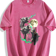 Horse Howling to Moon 90s Vintage Washed T-Shirt in Red