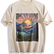 Heavy - with Front & Back Geometric Soft Breathable vintage washed oversized T-shirt in Beige