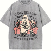 CATS Sofa Skull Cat 1pc Vintage Washed T-Shirt in Gray