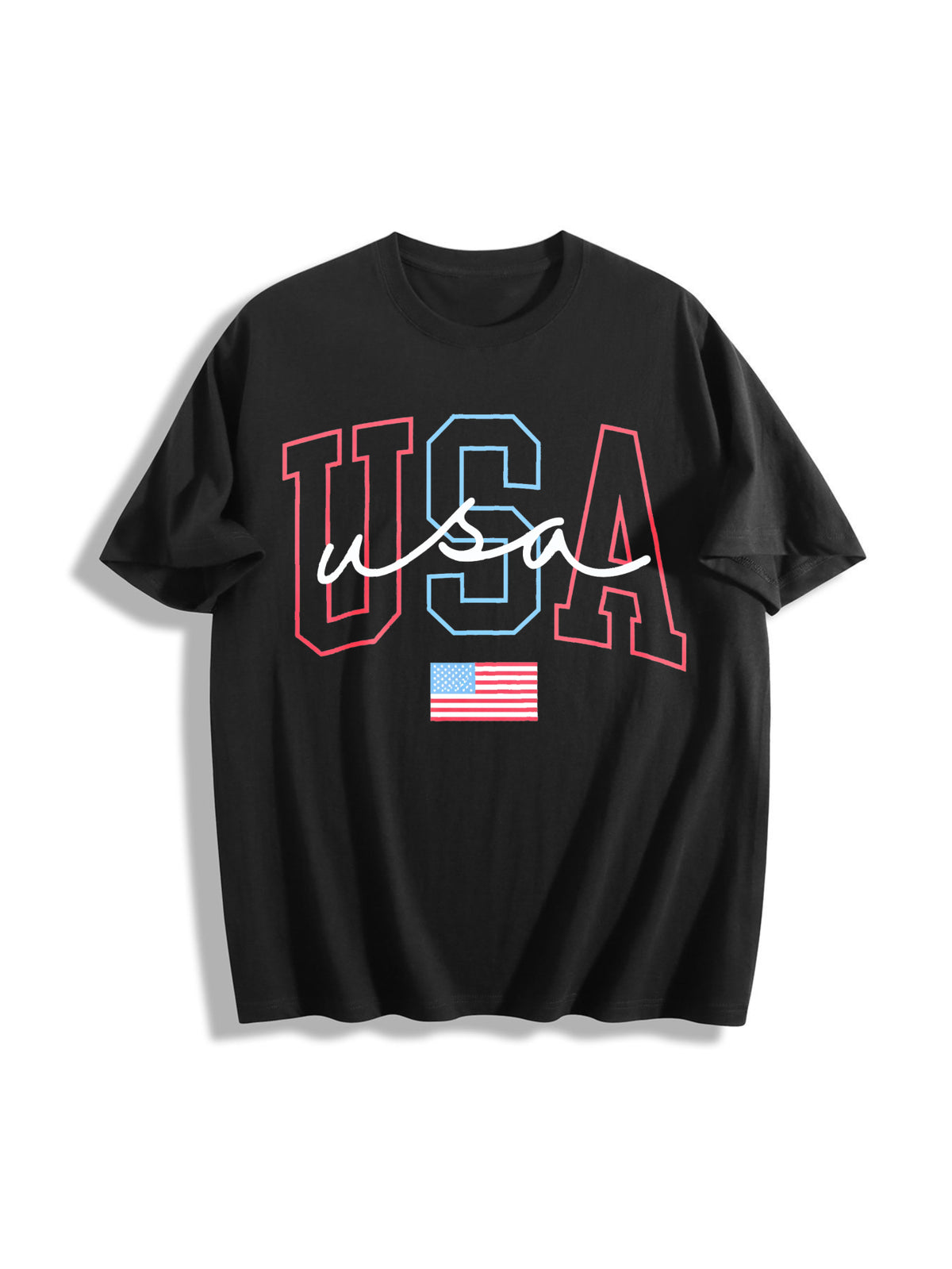 USA 4th of July Cotton T-Shirt in Black