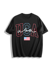 USA 4th of July Cotton T-Shirt in Black