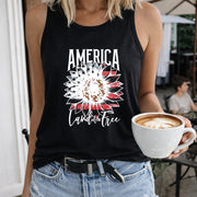 America Land of Free Women's Color Cotton Tank Top in Black