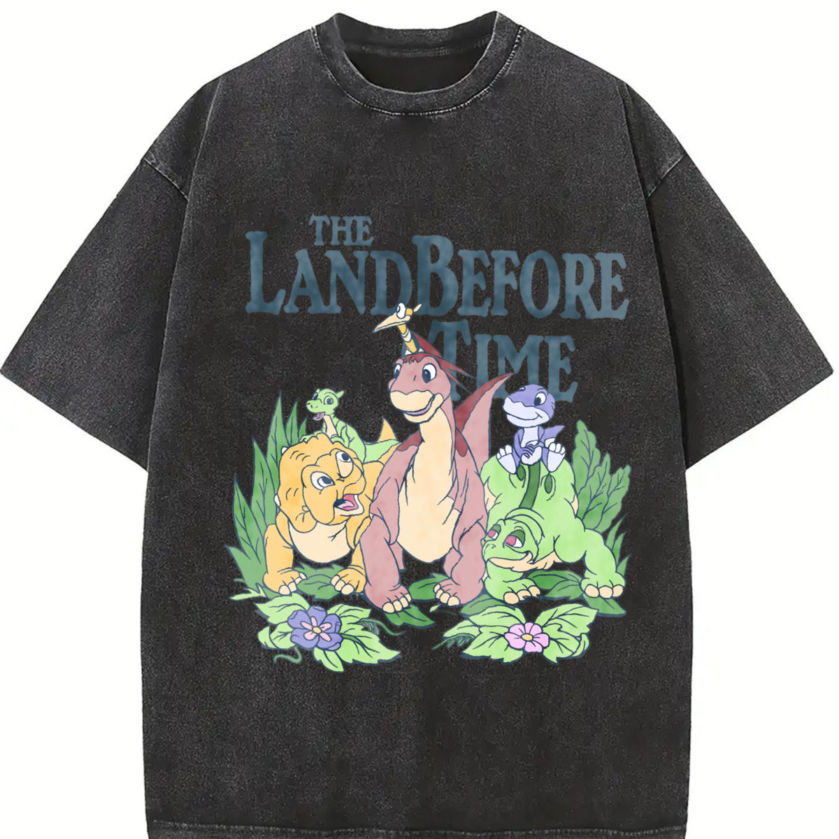 The Land Before Time Pastel Dinosaur Friends Vintage Washed T-Shirt in Black