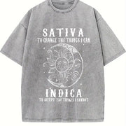 Sativa To Change The Things I Can Indica Cannabis Weed vintage washed oversized T-shirt in Gray