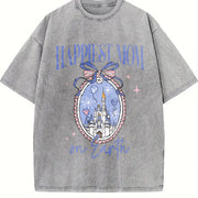 Youth and Adult Magic Kingdom Castle Coquette Bow vintage washed oversized T-shirt in Gray