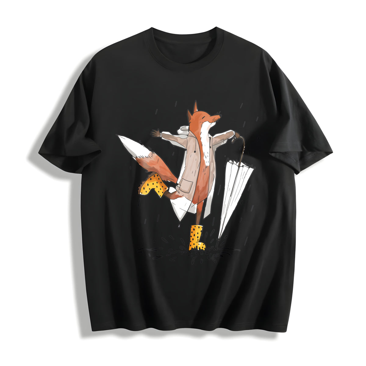 Fox in the Rain Fashionable Cotton T-Shirt in Black