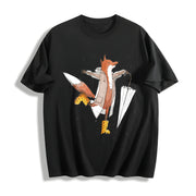 Fox in the Rain Fashionable Cotton T-Shirt in Black