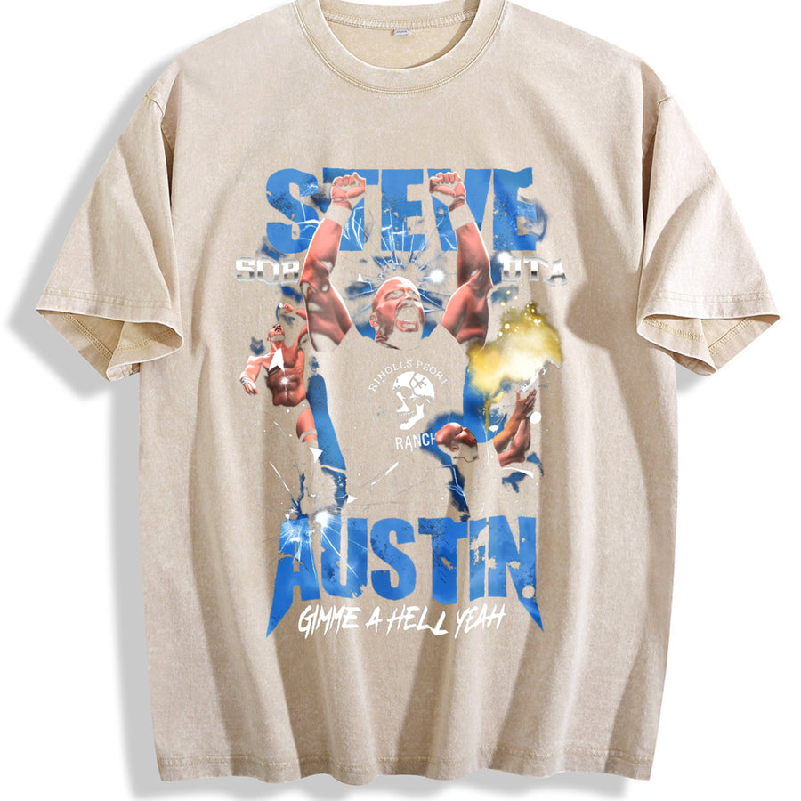 Retro Limited WWE Stone Cold Austin WrestleMania 41 vintage washed oversized T-shirt in Beige