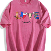 Embroidered Texas Cowboy Vintage Washed T-Shirt in Red