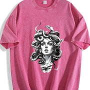 Distressed American Retro Vintage Washed T-Shirt in Red